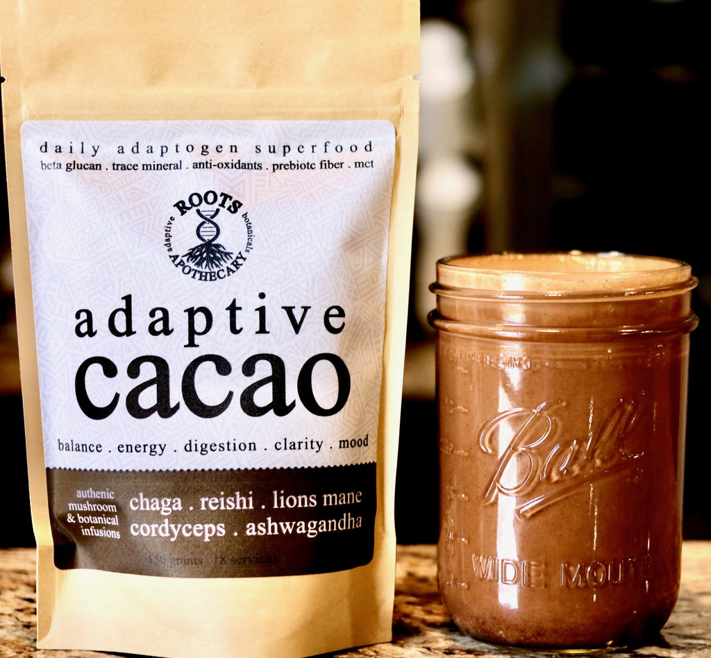 adaptive cacao performance mushroom and adaptogen superfood product. handcrafted organic. 